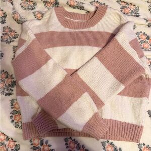 Hollister Pink and Cream Striped Sweater